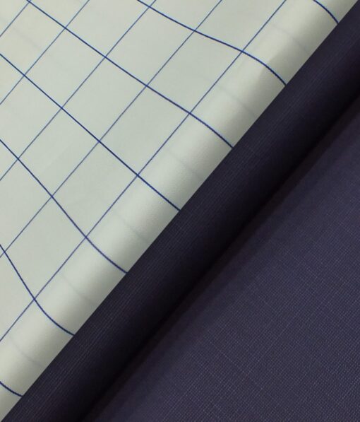 Raymond Royal Blue Self Design Trouser Fabric With Soktas White base Blue Checks Shirt Fabric (Unstitched)