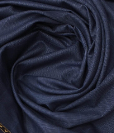 Reid & Taylor Mens Dark Denim Blue Checks Poly Viscose Trouser Fabric or 3 Piece Suit Fabric (Unstitched  1.25 Mtr)
