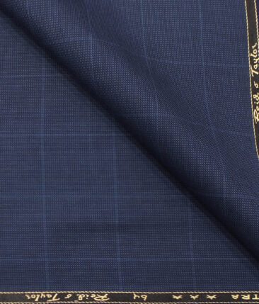 Reid & Taylor Mens Dark Denim Blue Checks Poly Viscose Trouser Fabric or 3 Piece Suit Fabric (Unstitched  1.25 Mtr)