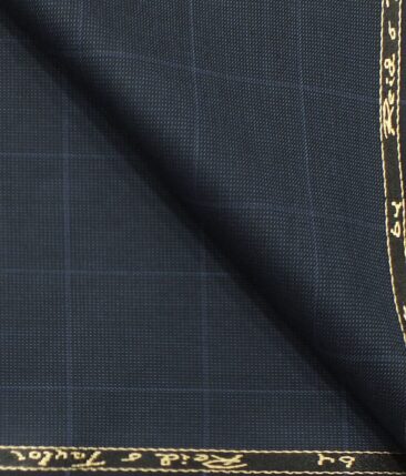 Reid & Taylor Mens Dark Aegean Blue Checks Poly Viscose Trouser Fabric or 3 Piece Suit Fabric (Unstitched  1.25 Mtr)