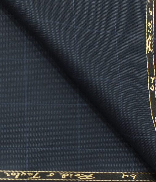 Reid & Taylor Mens Dark Aegean Blue Checks Poly Viscose Trouser Fabric or 3 Piece Suit Fabric (Unstitched  1.25 Mtr)