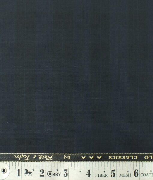 Reid & Taylor Mens Dark Blue Self Checks Poly Viscose Trouser Fabric or 3 Piece Suit Fabric (Unstitched  1.25 Mtr)