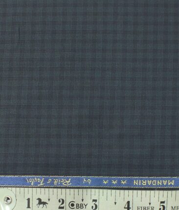 Reid & Taylor Mens Dark Stone Blue Checks Poly Viscose Trouser Fabric or 3 Piece Suit Fabric (Unstitched  1.25 Mtr)