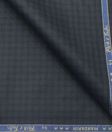 Reid & Taylor Mens Dark Stone Blue Checks Poly Viscose Trouser Fabric or 3 Piece Suit Fabric (Unstitched  1.25 Mtr)