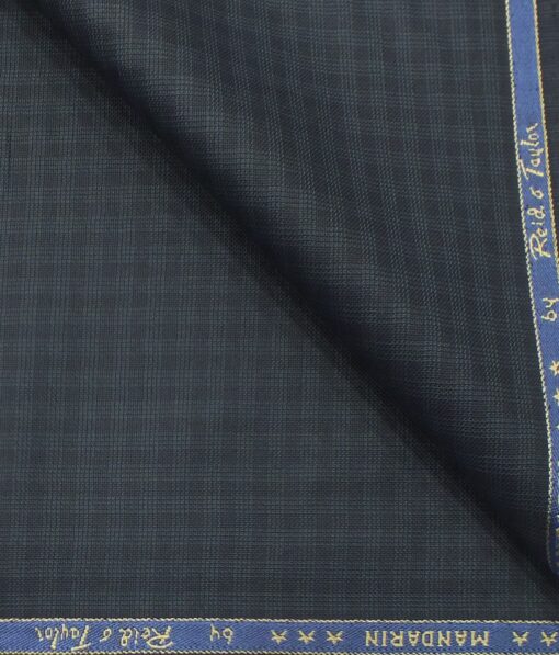 Reid & Taylor Mens Dark Stone Blue Checks Poly Viscose Trouser Fabric or 3 Piece Suit Fabric (Unstitched  1.25 Mtr)