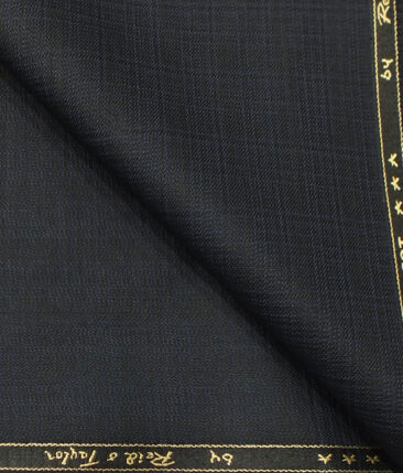 Reid & Taylor Mens Dark Navy Blue Self Checks Poly Viscose Trouser Fabric or 3 Piece Suit Fabric (Unstitched  1.25 Mtr)