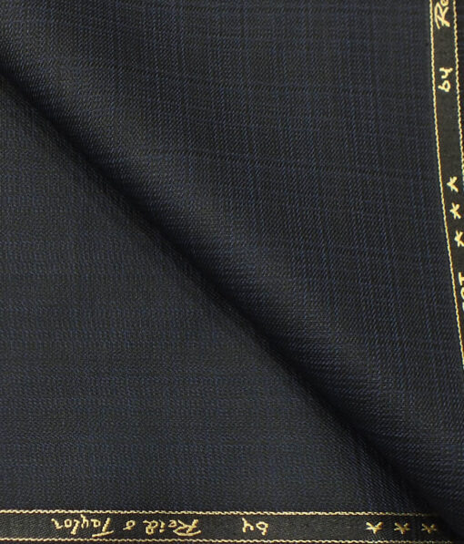 Reid & Taylor Mens Dark Navy Blue Self Checks Poly Viscose Trouser Fabric or 3 Piece Suit Fabric (Unstitched  1.25 Mtr)