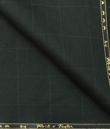 Reid & Taylor Mens Dark Blackish Sea Green Checks Poly Viscose Trouser Fabric or 3 Piece Suit Fabric (Unstitched  1.25 Mtr)