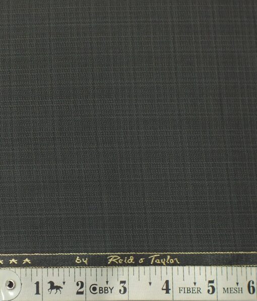 Reid & Taylor Mens Dark Greenish Grey Self Checks Poly Viscose Trouser Fabric or 3 Piece Suit Fabric (Unstitched  1.25 Mtr)