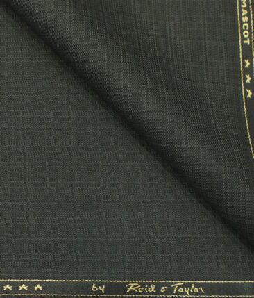Reid & Taylor Mens Dark Greenish Grey Self Checks Poly Viscose Trouser Fabric or 3 Piece Suit Fabric (Unstitched  1.25 Mtr)