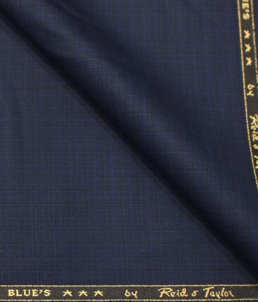 Reid & Taylor Mens Dark Royal Blue Self Design Poly Viscose Trouser Fabric or 3 Piece Suit Fabric (Unstitched  1.25 Mtr)