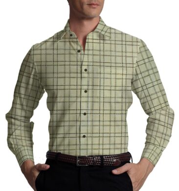 Reid & Taylor Dark Brown Checks Trouser Fabric With Exquisite Khadi Look Beige Checks Shirt Fabric (Unstitched)