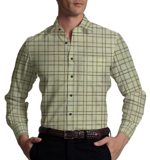 Reid & Taylor Dark Brown Checks Trouser Fabric With Exquisite Khadi Look Beige Checks Shirt Fabric (Unstitched)