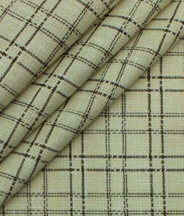 Reid & Taylor Dark Brown Checks Trouser Fabric With Exquisite Khadi Look Beige Checks Shirt Fabric (Unstitched)