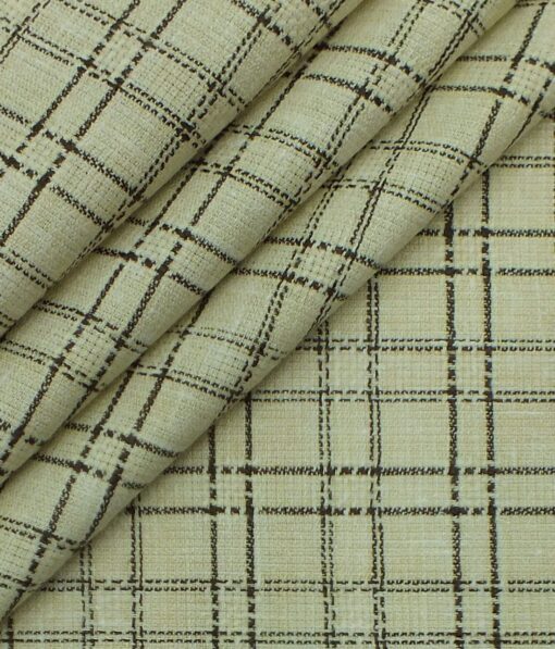 Reid & Taylor Dark Brown Checks Trouser Fabric With Exquisite Khadi Look Beige Checks Shirt Fabric (Unstitched)