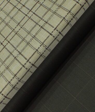 Reid & Taylor Dark Brown Checks Trouser Fabric With Exquisite Khadi Look Beige Checks Shirt Fabric (Unstitched)
