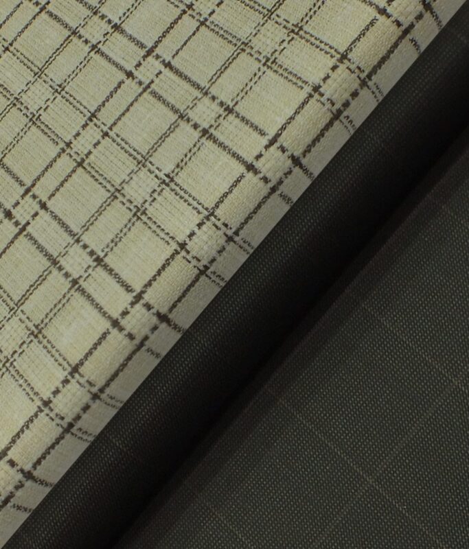 Reid & Taylor Dark Brown Checks Trouser Fabric With Exquisite Khadi Look Beige Checks Shirt Fabric (Unstitched)
