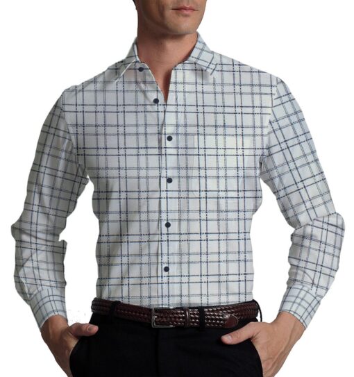Reid & Taylor Stone Blue Self Checks Trouser Fabric With Exquisite Khadi Look White Checks Shirt Fabric (Unstitched)