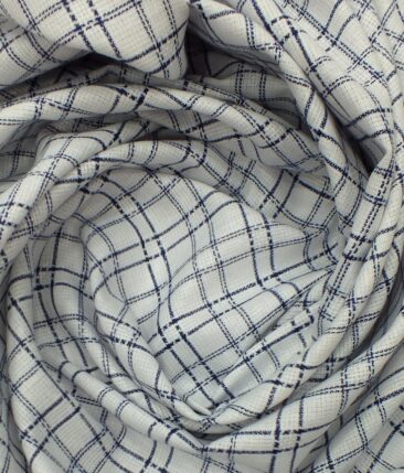 Reid & Taylor Stone Blue Self Checks Trouser Fabric With Exquisite Khadi Look White Checks Shirt Fabric (Unstitched)