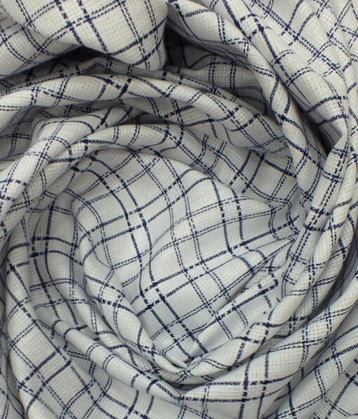 Reid & Taylor Stone Blue Self Checks Trouser Fabric With Exquisite Khadi Look White Checks Shirt Fabric (Unstitched)
