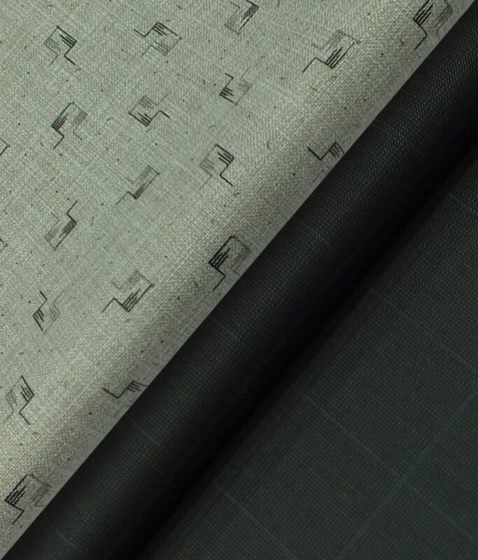 Reid & Taylor Dark Blackish Sea Green Checks Trouser Fabric With Exquisite Khadi Look Greenish Grey Dobby Shirt Fabric (Unstitched)