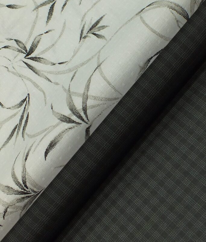 Reid & Taylor Blackish Grey Checks Trouser Fabric With Exquisite Khadi Look White Printed Shirt Fabric (Unstitched)