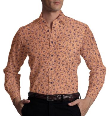 Reid & Taylor Stone Blue Checks Trouser Fabric With Exquisite Peach Printed Shirt Fabric (Unstitched)