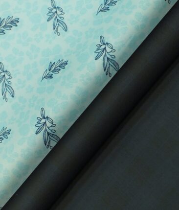Reid & Taylor Dark Blue Self Checks Trouser Fabric With Exquisite Firozi Blue Printed Shirt Fabric (Unstitched)