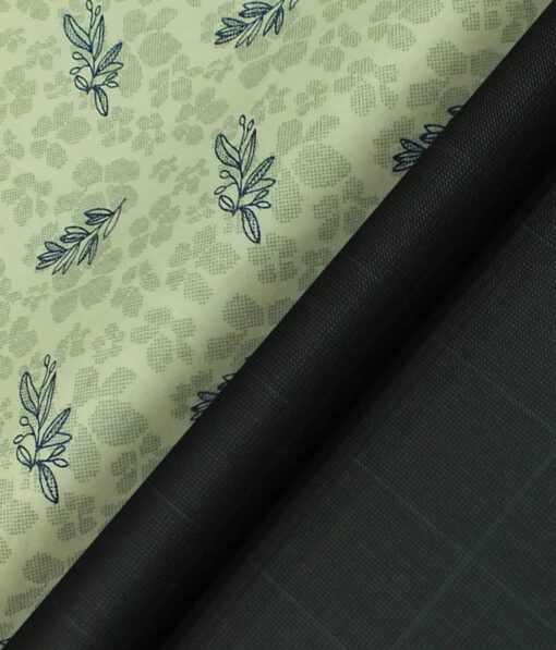 Reid & Taylor Blackish Sea Green Checks Trouser Fabric With Exquisite Light Yellow Printed Shirt Fabric (Unstitched)