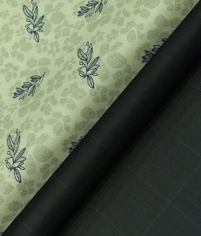 Reid & Taylor Blackish Sea Green Checks Trouser Fabric With Exquisite Light Yellow Printed Shirt Fabric (Unstitched)
