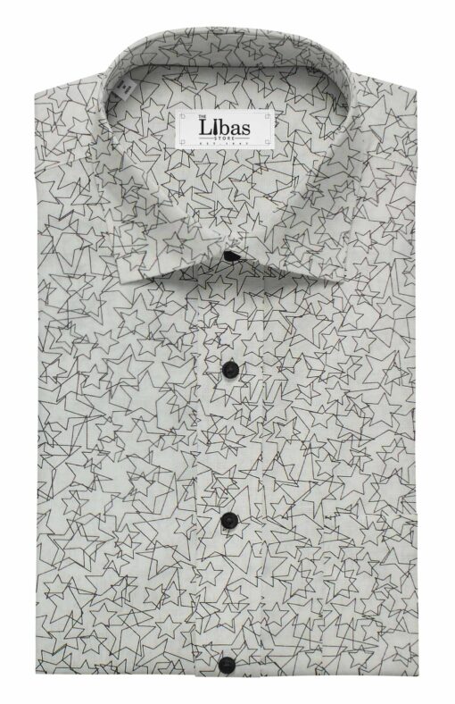 Reid & Taylor Blackish Grey Checks Trouser Fabric With Bombay Rayon Linen Cotton White Printed Shirt Fabric (Unstitched)