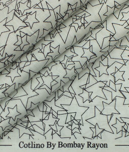 Reid & Taylor Blackish Grey Checks Trouser Fabric With Bombay Rayon Linen Cotton White Printed Shirt Fabric (Unstitched)