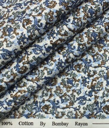 Reid & Taylor Dark Denim Blue Checks Trouser Fabric With Bombay Rayon White base Multicolor Printed Shirt Fabric (Unstitched)