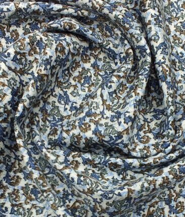 Reid & Taylor Dark Denim Blue Checks Trouser Fabric With Bombay Rayon White base Multicolor Printed Shirt Fabric (Unstitched)