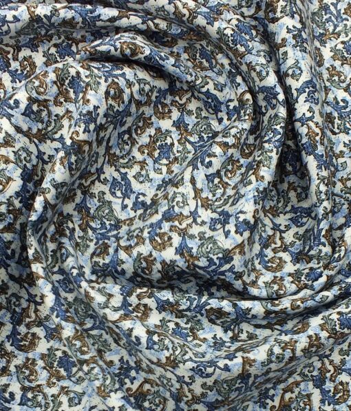 Reid & Taylor Dark Denim Blue Checks Trouser Fabric With Bombay Rayon White base Multicolor Printed Shirt Fabric (Unstitched)
