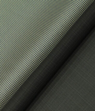 Reid & Taylor Greenish Grey Self Checks Trouser Fabric With Nemesis Beige base Blue Printed Shirt Fabric (Unstitched)