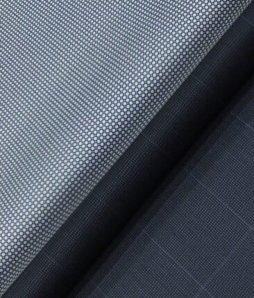 Reid & Taylor Dark Aegean Blue Checks Trouser Fabric With Nemesis White base Blue Printed Shirt Fabric (Unstitched)