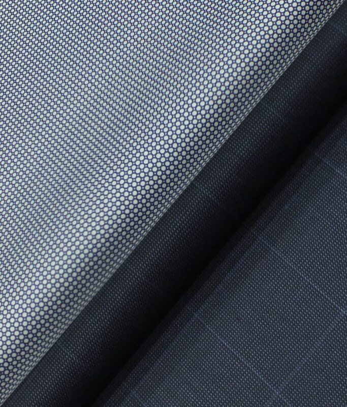 Reid & Taylor Dark Aegean Blue Checks Trouser Fabric With Nemesis White base Blue Printed Shirt Fabric (Unstitched)