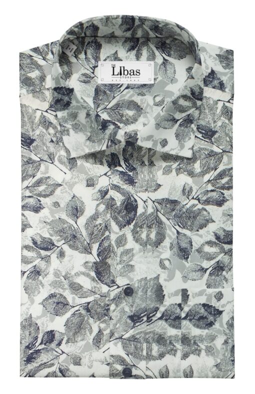 Reid & Taylor Dark Navy Blue Self Checks Trouser Fabric With Nemesis White Floral Printed Shirt Fabric (Unstitched)