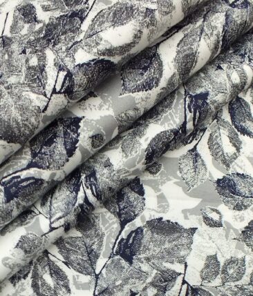 Reid & Taylor Dark Navy Blue Self Checks Trouser Fabric With Nemesis White Floral Printed Shirt Fabric (Unstitched)