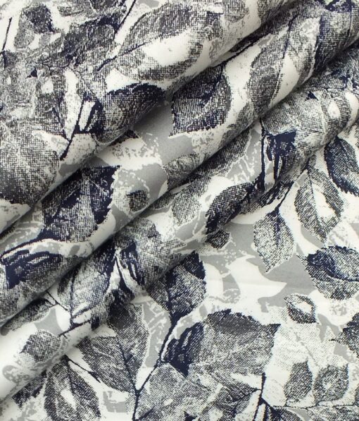 Reid & Taylor Dark Navy Blue Self Checks Trouser Fabric With Nemesis White Floral Printed Shirt Fabric (Unstitched)