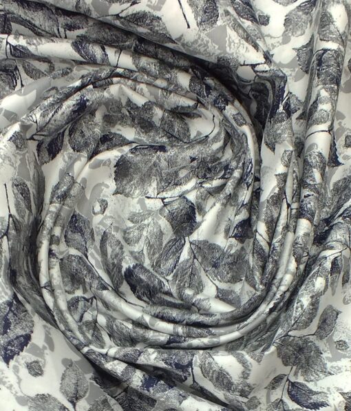 Reid & Taylor Dark Navy Blue Self Checks Trouser Fabric With Nemesis White Floral Printed Shirt Fabric (Unstitched)