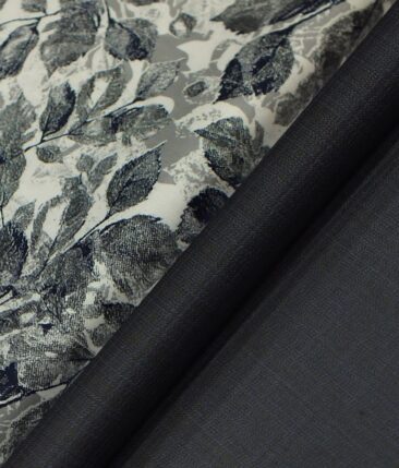 Reid & Taylor Dark Navy Blue Self Checks Trouser Fabric With Nemesis White Floral Printed Shirt Fabric (Unstitched)