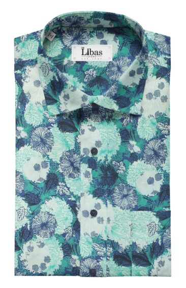 Reid & Taylor Dark Blue Self Checks Trouser Fabric With Nemesis White Base Green Floral Printed Shirt Fabric (Unstitched)