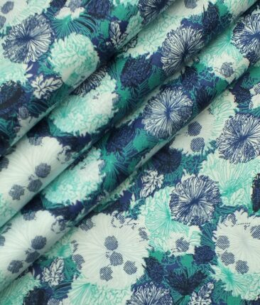 Reid & Taylor Dark Blue Self Checks Trouser Fabric With Nemesis White Base Green Floral Printed Shirt Fabric (Unstitched)