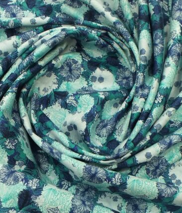 Reid & Taylor Dark Blue Self Checks Trouser Fabric With Nemesis White Base Green Floral Printed Shirt Fabric (Unstitched)
