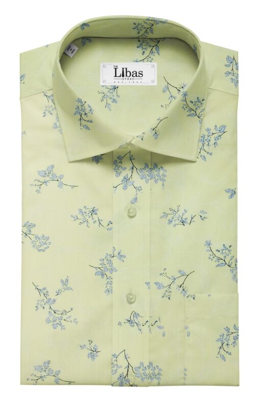 Reid & Taylor Denim Blue Checks Trouser Fabric With Monza Light Yellow Floral Printed Shirt Fabric (Unstitched)