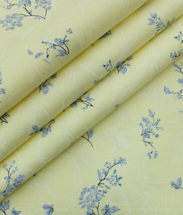 Reid & Taylor Denim Blue Checks Trouser Fabric With Monza Light Yellow Floral Printed Shirt Fabric (Unstitched)