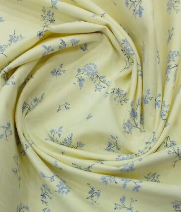 Reid & Taylor Denim Blue Checks Trouser Fabric With Monza Light Yellow Floral Printed Shirt Fabric (Unstitched)