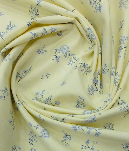 Reid & Taylor Denim Blue Checks Trouser Fabric With Monza Light Yellow Floral Printed Shirt Fabric (Unstitched)